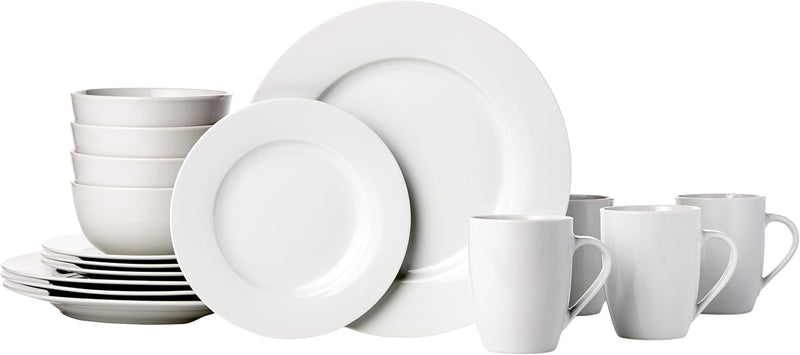 Amazon Basics 16-Piece Porcelain Kitchen Dinnerware Set with Plates