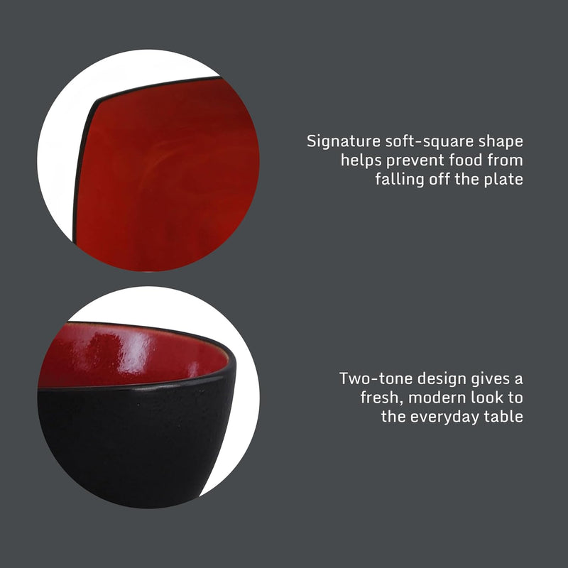 Gibson Soho Lounge Square Reactive Glaze Dinnerware Set, Red, Service for 4