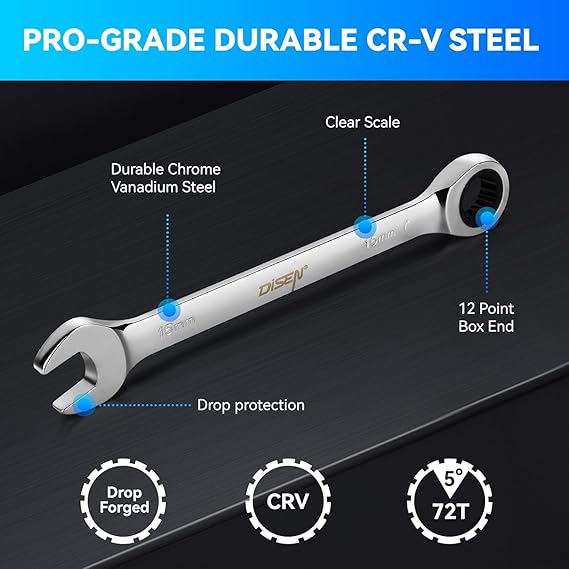 DISEN 10Pcs Ratcheting Wrench Set