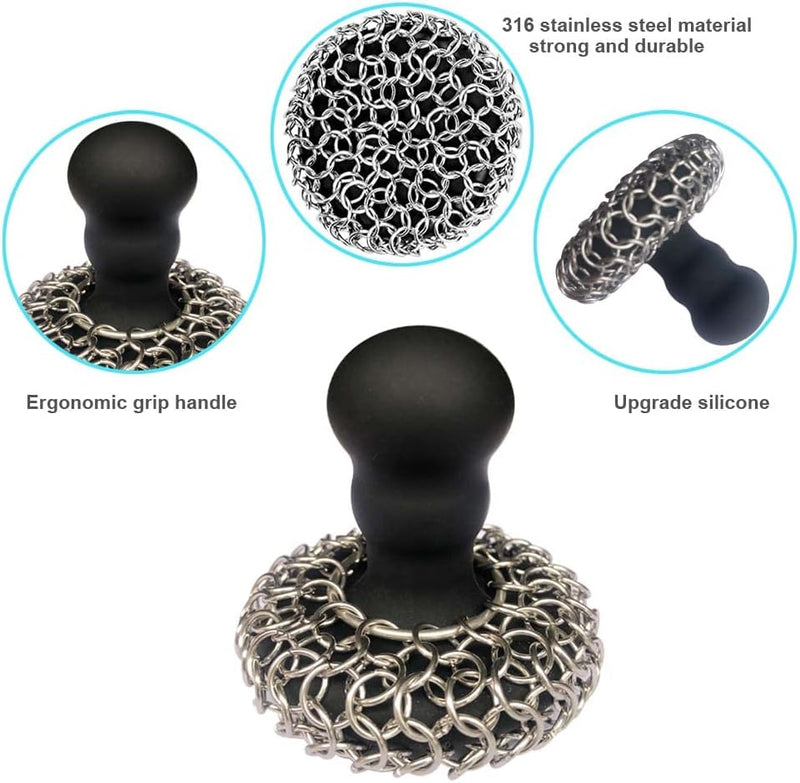 316 Upgraded Chainmail Scrubber with Silicone Handle