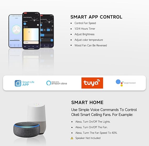Smart Ceiling Fan with Light,App Control