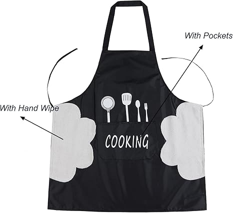 2 Pack Kitchen Apron with Hand Wipe,Water-drop Resistant with 2 Pockets