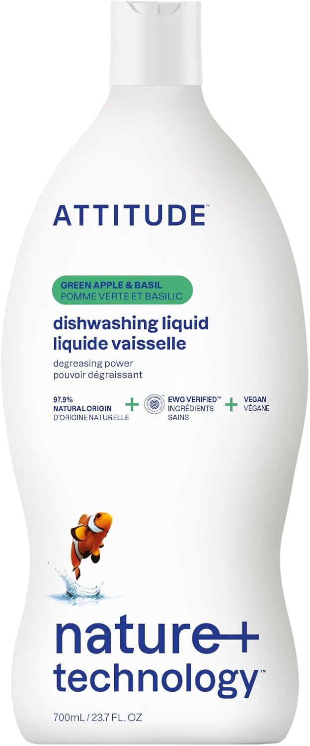 ATTITUDE Dish Soap, EWG Verified, Plant-Based & Vegan Dishwashing Liquid