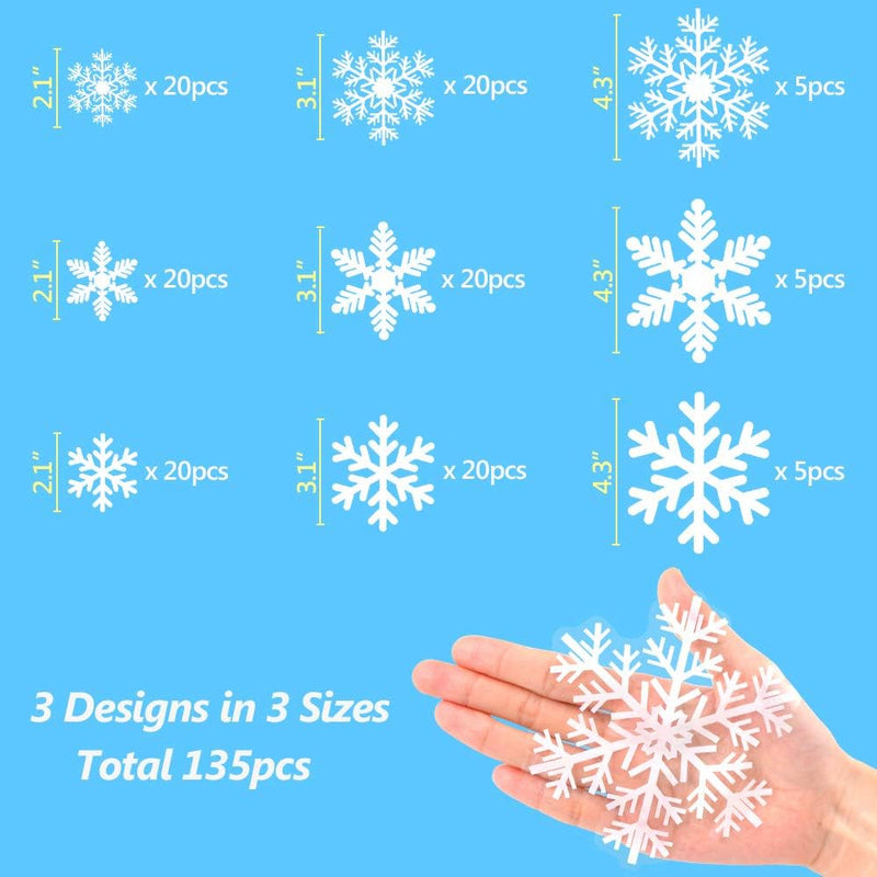 LUDILO 135Pcs Christmas Window Clings Snowflakes Window Decals Static
