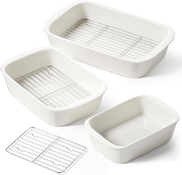 LE TAUCI Deep Casserole Dishes for Oven, 13.7”x9.6” Ceramic Baking Dish Set