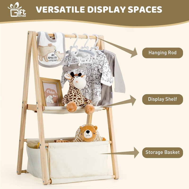 Wooden Baby Shower Crate Closet, Double-Layered Baby Basket for Nursery