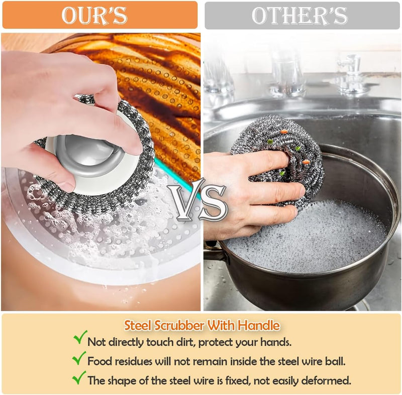 2Pcs Stainless Steel Scrubber with Handle