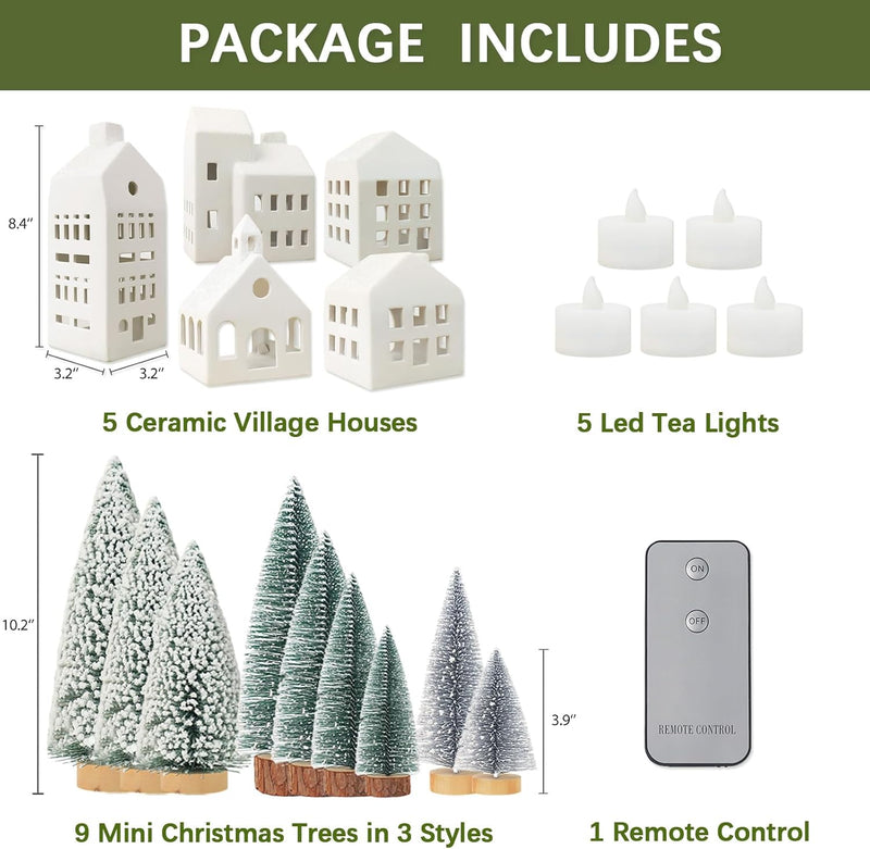 Christmas Decorations - Christmas Village Sets of 5 Lighted Ceramic Houses