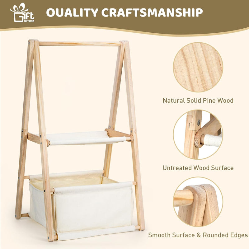 Wooden Baby Shower Crate Closet, Double-Layered Baby Basket for Nursery