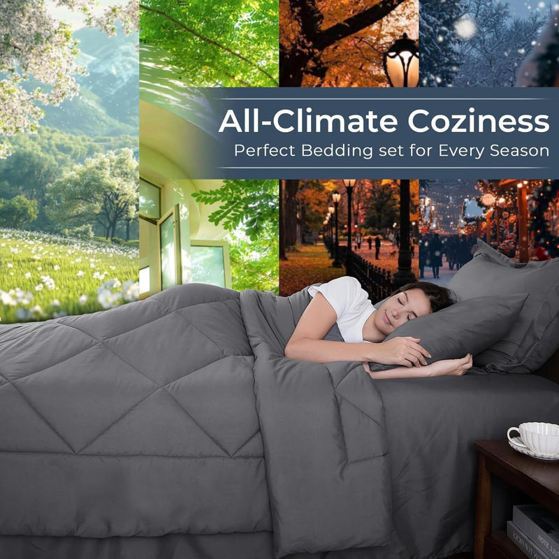 HEVUMYI California King Comforter Set - 7-Piece All Season Bed