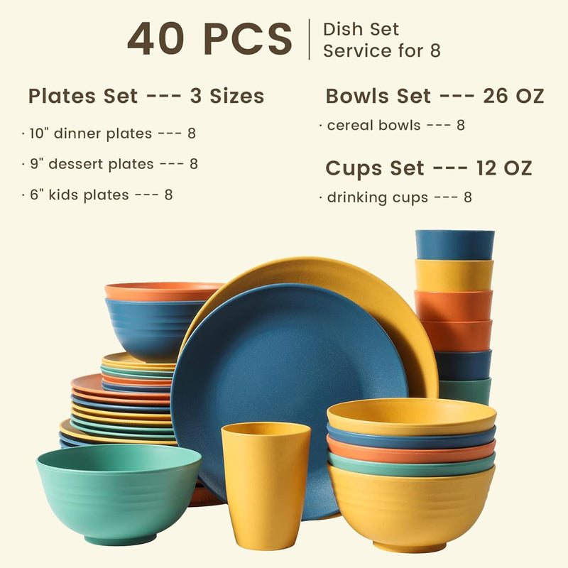 Homienly 40-Piece Premium Wheat Straw Dinnerware Sets, Service for 8