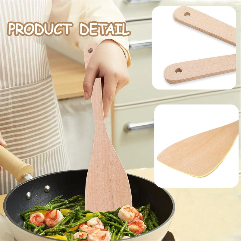 Wooden Spatula for Cooking, 13" Long Handle Flat Wood Spatulas