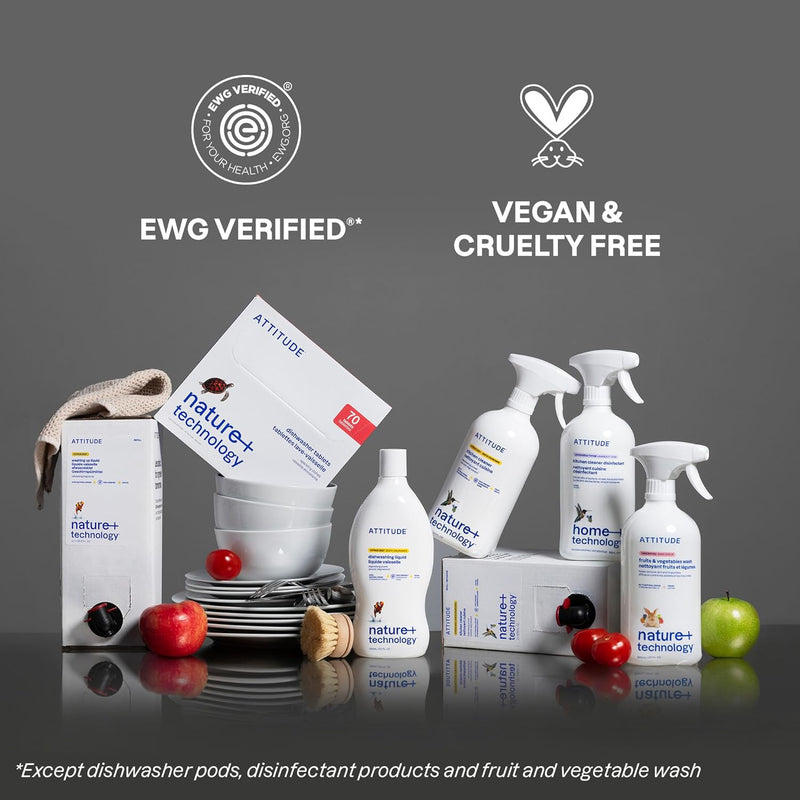 ATTITUDE Dish Soap, EWG Verified, Plant-Based & Vegan Dishwashing Liquid