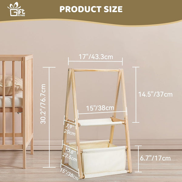 Wooden Baby Shower Crate Closet, Double-Layered Baby Basket for Nursery