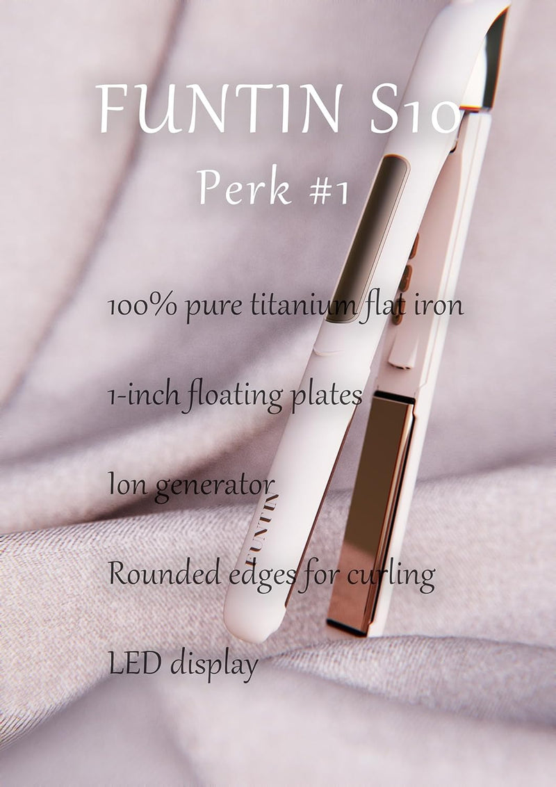 FUNTIN S10 Hair Straightener, Flat Iron - 100% Pure Titanium Flat Iron