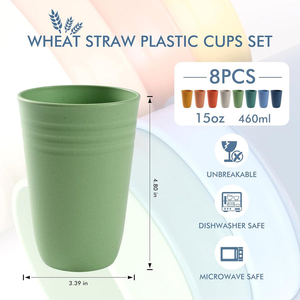 HOTEC 8-Pack 15oz Plastic Cups, BPA-Free Reusable Drinking Cup set