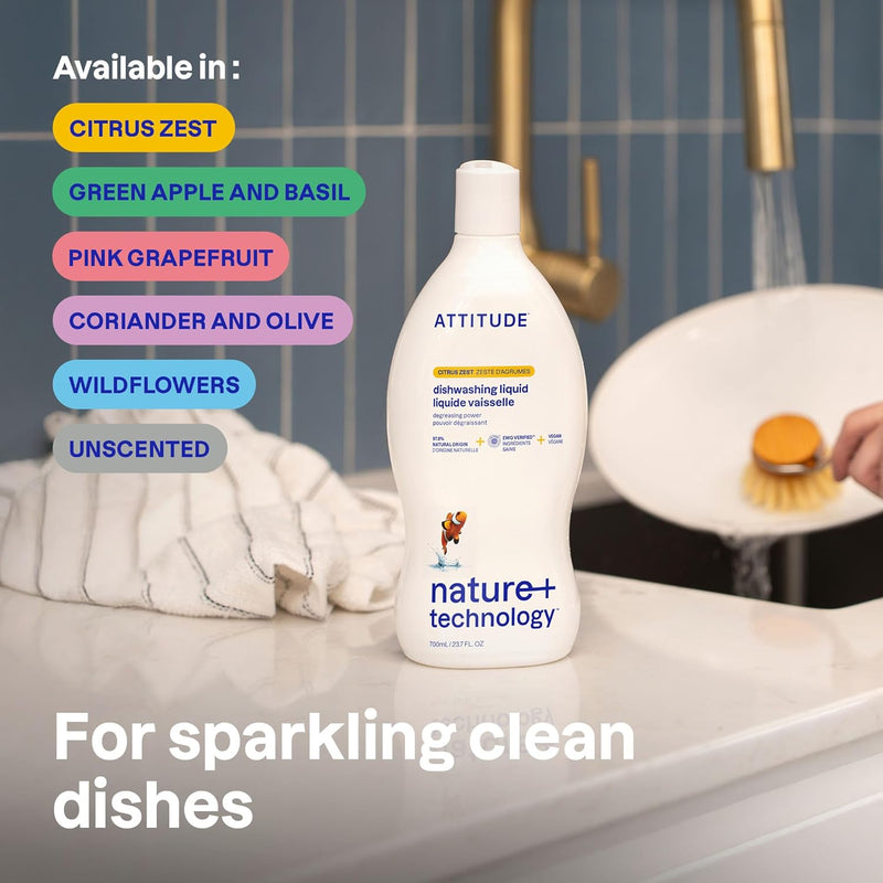 ATTITUDE Dish Soap, EWG Verified, Plant-Based & Vegan Dishwashing Liquid