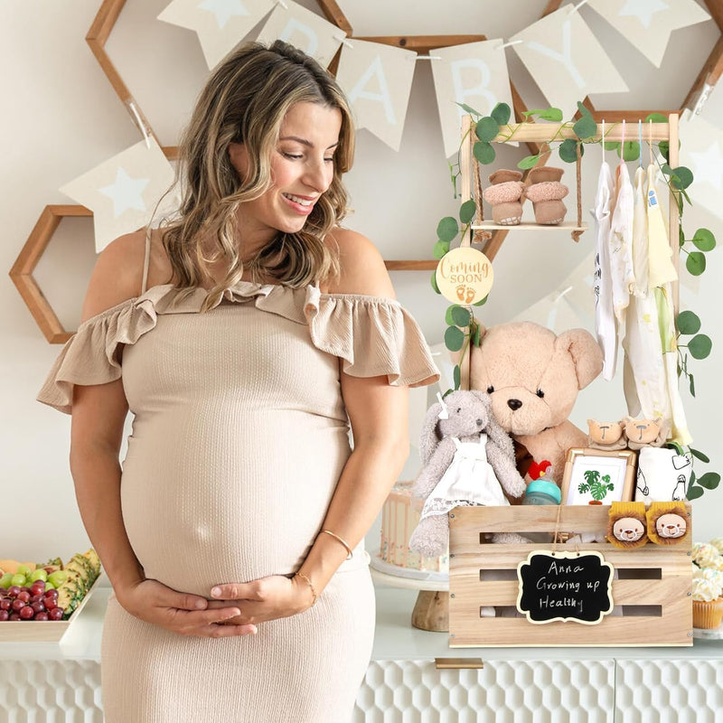 Wooden Baby Shower Crate Closet with Adjustable Handle & Garland