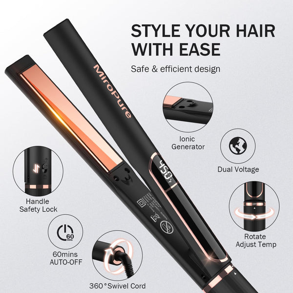 MiroPure Flat Iron Hair Straightener, 1 Inch Titanium Plates Hair Straightener