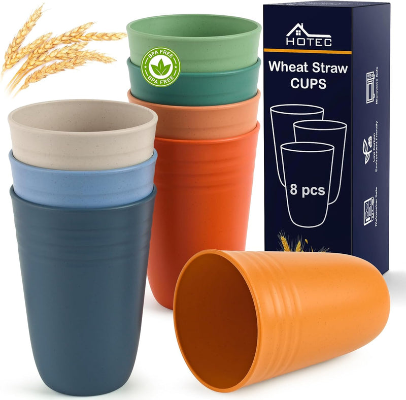 HOTEC 8-Pack 15oz Plastic Cups, BPA-Free Reusable Drinking Cup set
