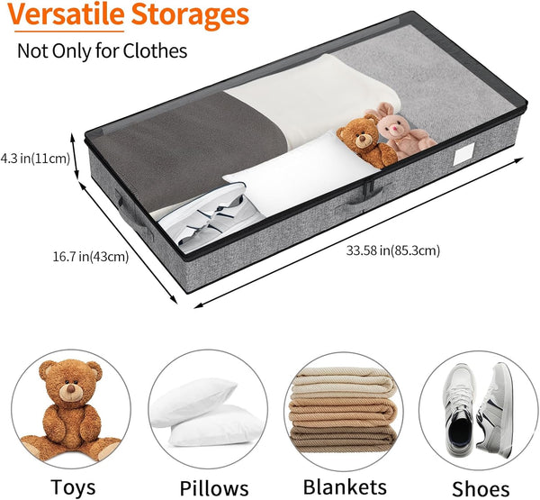 Fixwal 2 Pack Under Bed Storage Containers, Below 4.5 Inches Low Profile Underbed Organizer