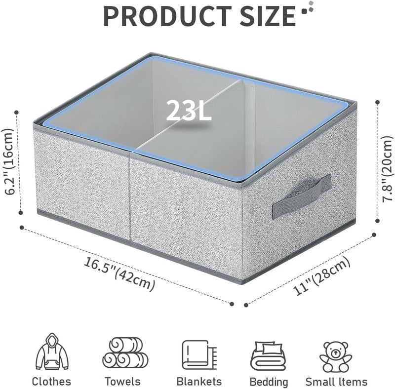 DIMJ Large Closet Shelf Organizer Bins 6 Packs with Handles and Divider