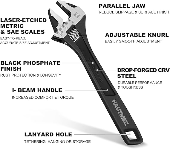 Adjustable Wrench Extra Wide Jaw