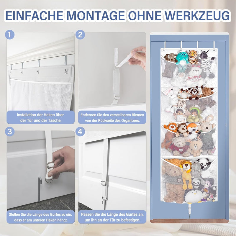 Hanging Stuffed Animal Storage, Over Door Large Plush Toy Organizer