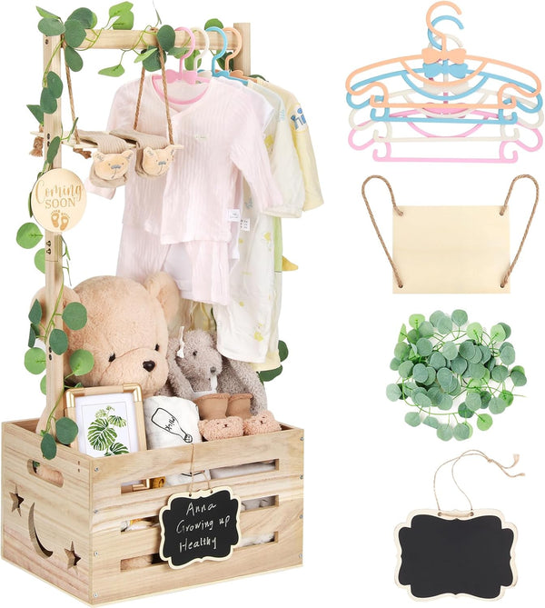 Wooden Baby Shower Crate Closet with Adjustable Handle & Garland