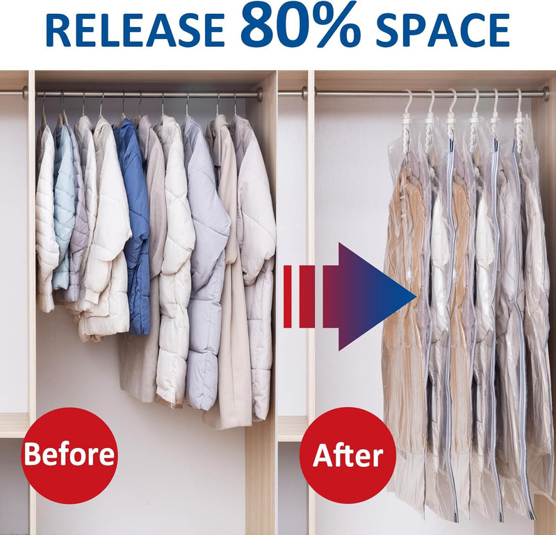 Hanging Vacuum Storage Bags, 6 Pack Large Hanging Vacuum Seal Garment