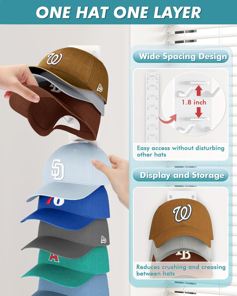 Hat Organizer for Baseball Caps (2-Pack), Strong Adhesive Hat Rack for Wall