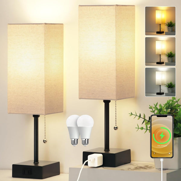 Table Lamp set of 2,3-Color Bedside Lamps with Pull Chain Table Lamps
