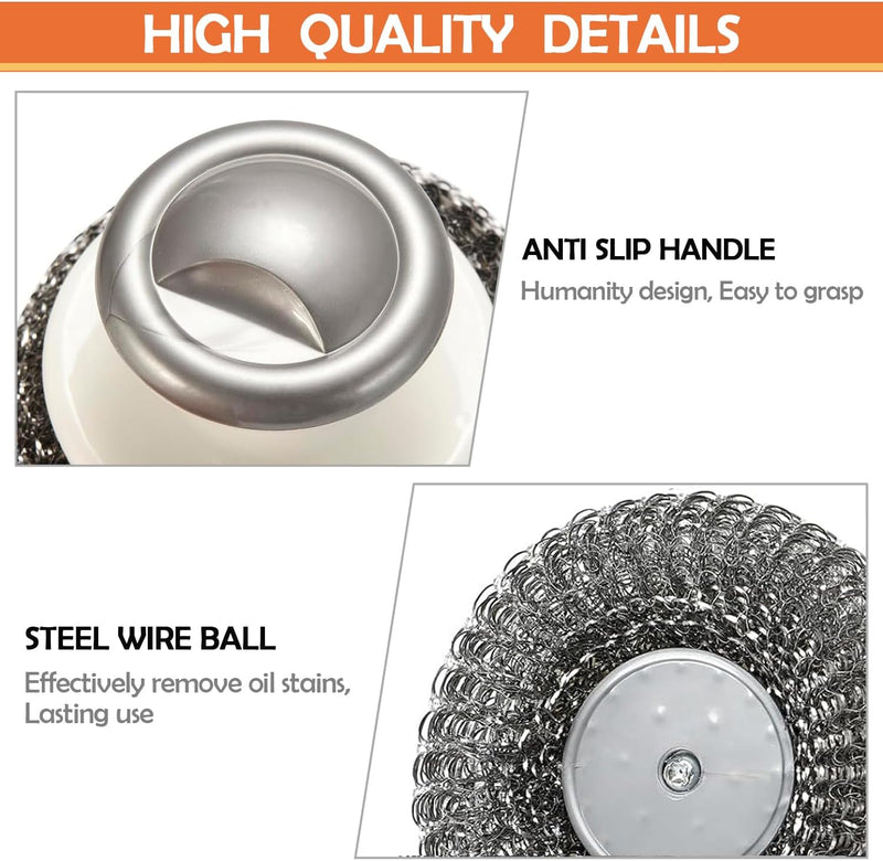 2Pcs Stainless Steel Scrubber with Handle