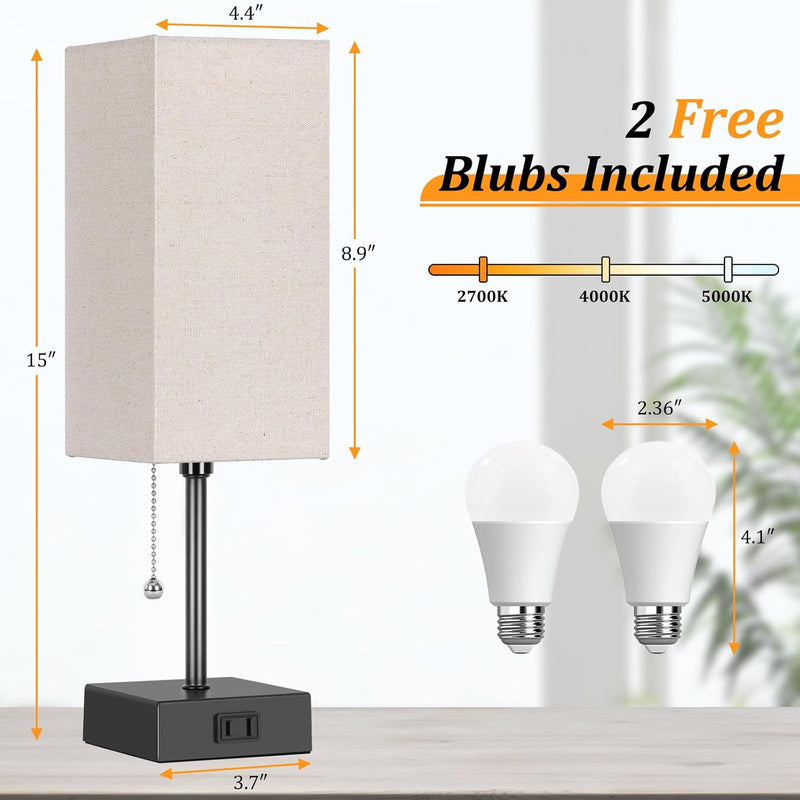 Table Lamp set of 2,3-Color Bedside Lamps with Pull Chain Table Lamps