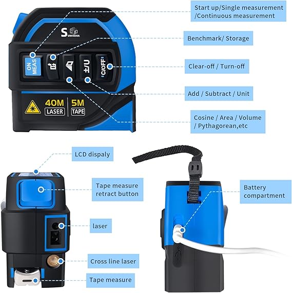 Laser Tape Measure with Laser Level Crosshairs