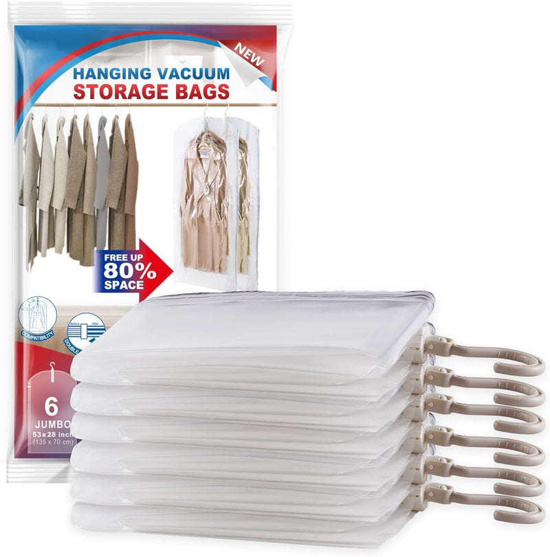 Hanging Vacuum Storage Bags, 6 Pack Large Hanging Vacuum Seal Garment