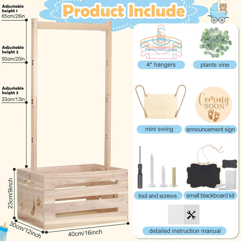 Wooden Baby Shower Crate Closet with Adjustable Handle & Garland