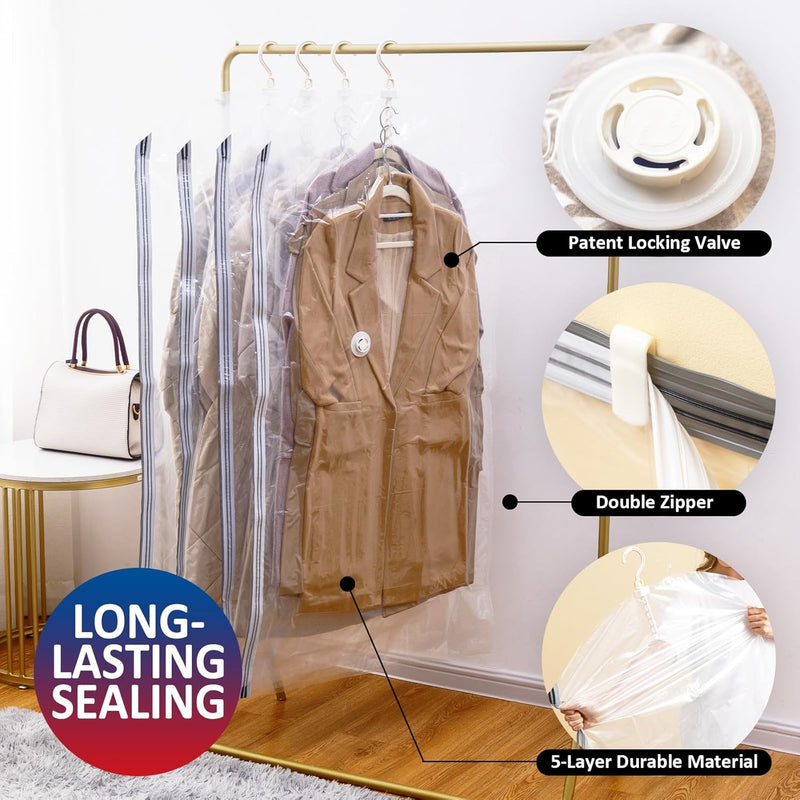 Hanging Vacuum Storage Bags, 6 Pack Large Hanging Vacuum Seal Garment
