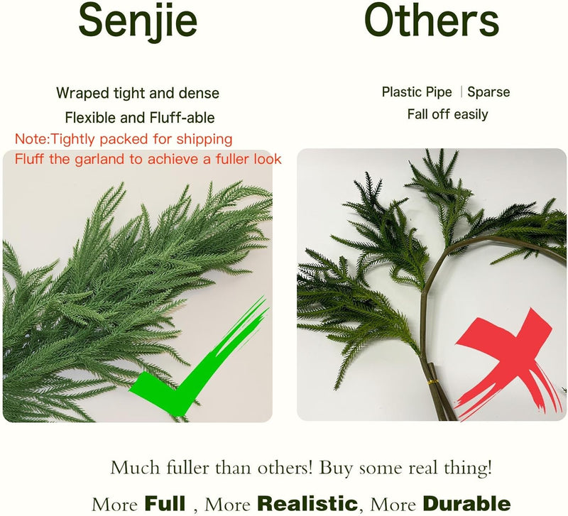 2PCS 9FT Christmas Garland Norfolk Pine Garland Real Touch Artificial Greenery