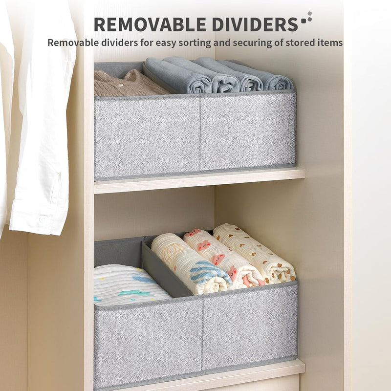 DIMJ Large Closet Shelf Organizer Bins 6 Packs with Handles and Divider