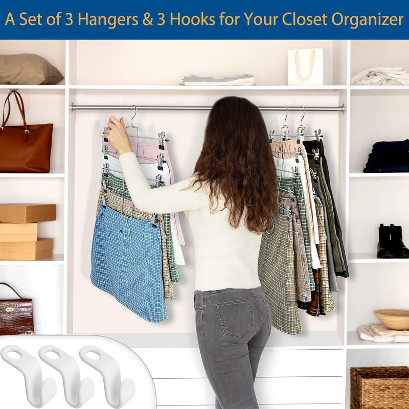 3 Piece Skirt Hanges Space Saving, Pants Hangers with Clips