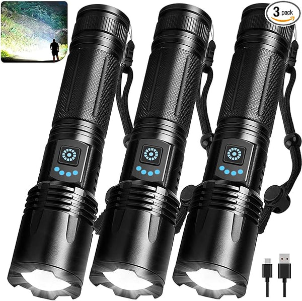 3 Pack Rechargeable Flashlights High Lumens