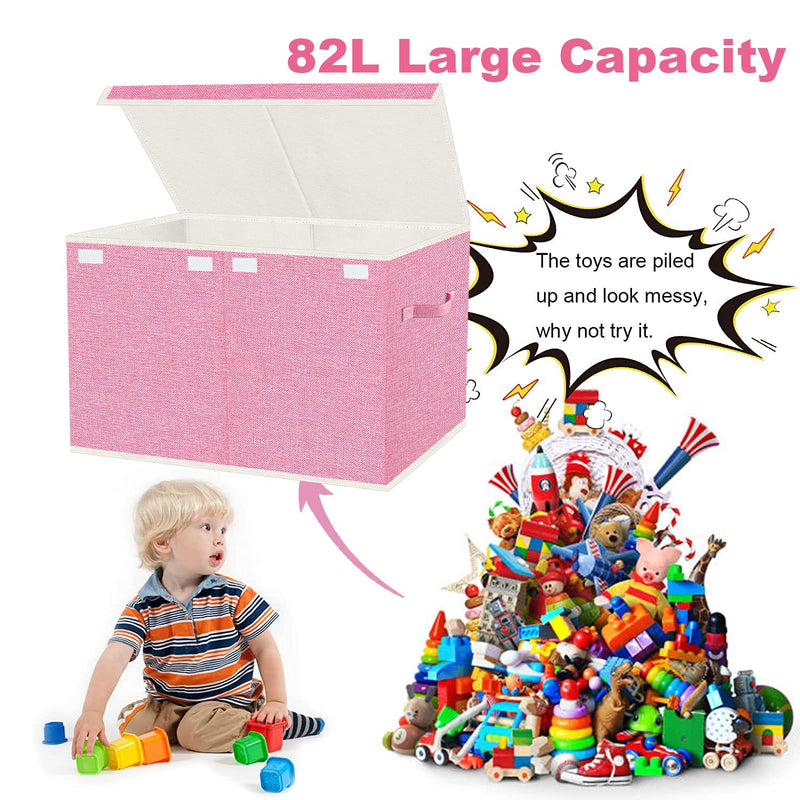 Large Collapsible Toy Storage Box with Lid & Handles for kids