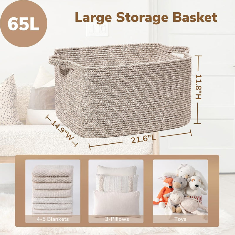 Goodpick Large Woven Storage Basket, 21.6" x 14.9" x 11.8" Blanket Basket