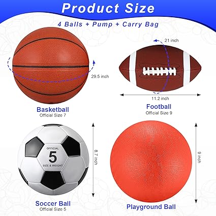 Lenwen 4-Piece Sports Ball Set with Pump & Bag