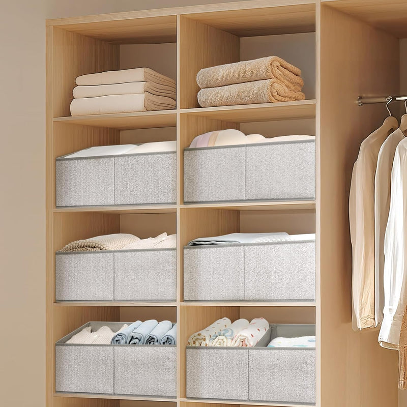 DIMJ Large Closet Shelf Organizer Bins 6 Packs with Handles and Divider