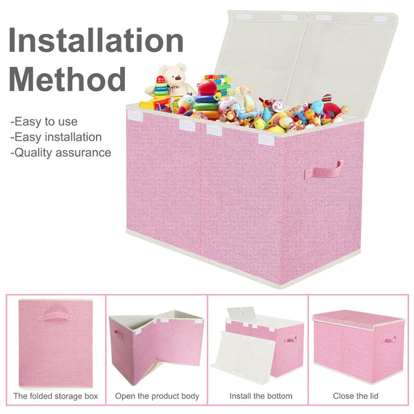 Large Collapsible Toy Storage Box with Lid & Handles for kids