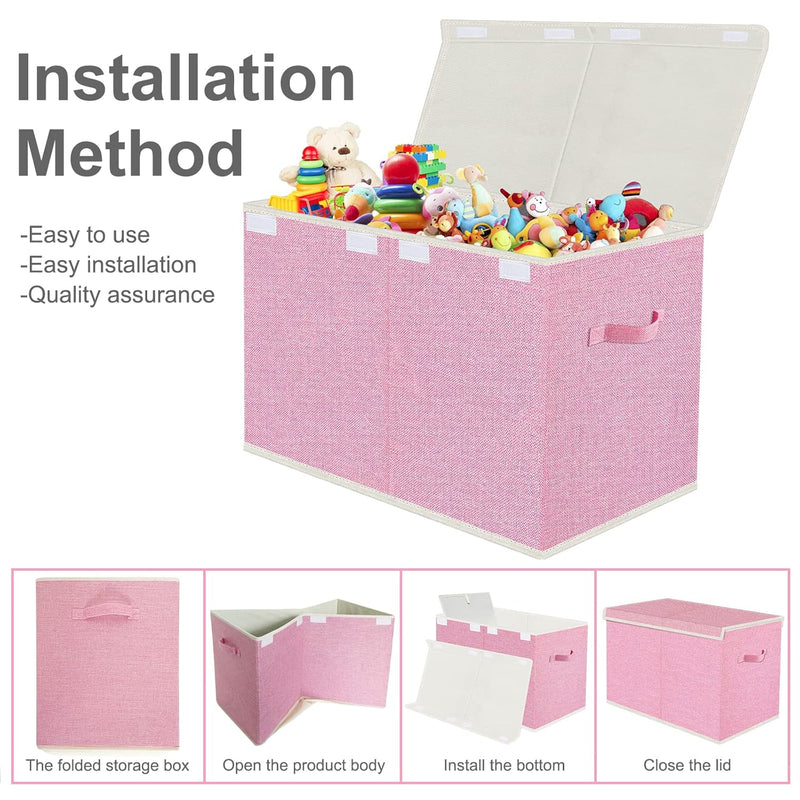 Large Collapsible Toy Storage Box with Lid & Handles for kids