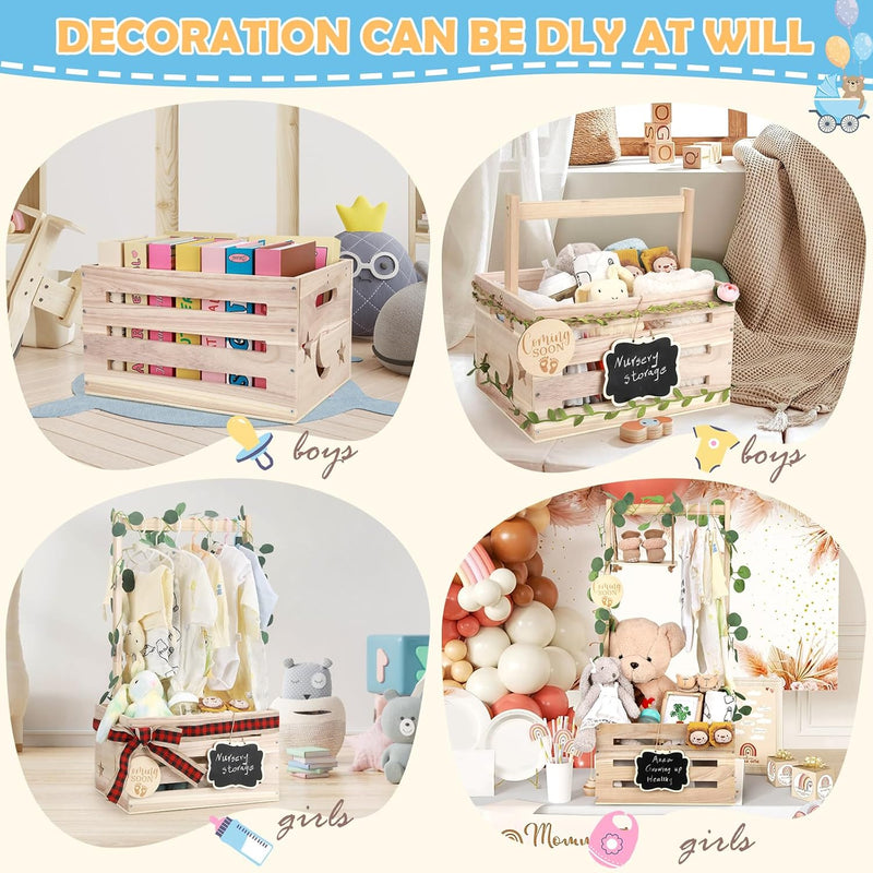 Wooden Baby Shower Crate Closet with Adjustable Handle & Garland