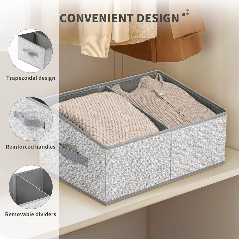 DIMJ Large Closet Shelf Organizer Bins 6 Packs with Handles and Divider
